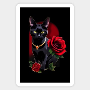 BLACK CAT AND ROSE Sticker